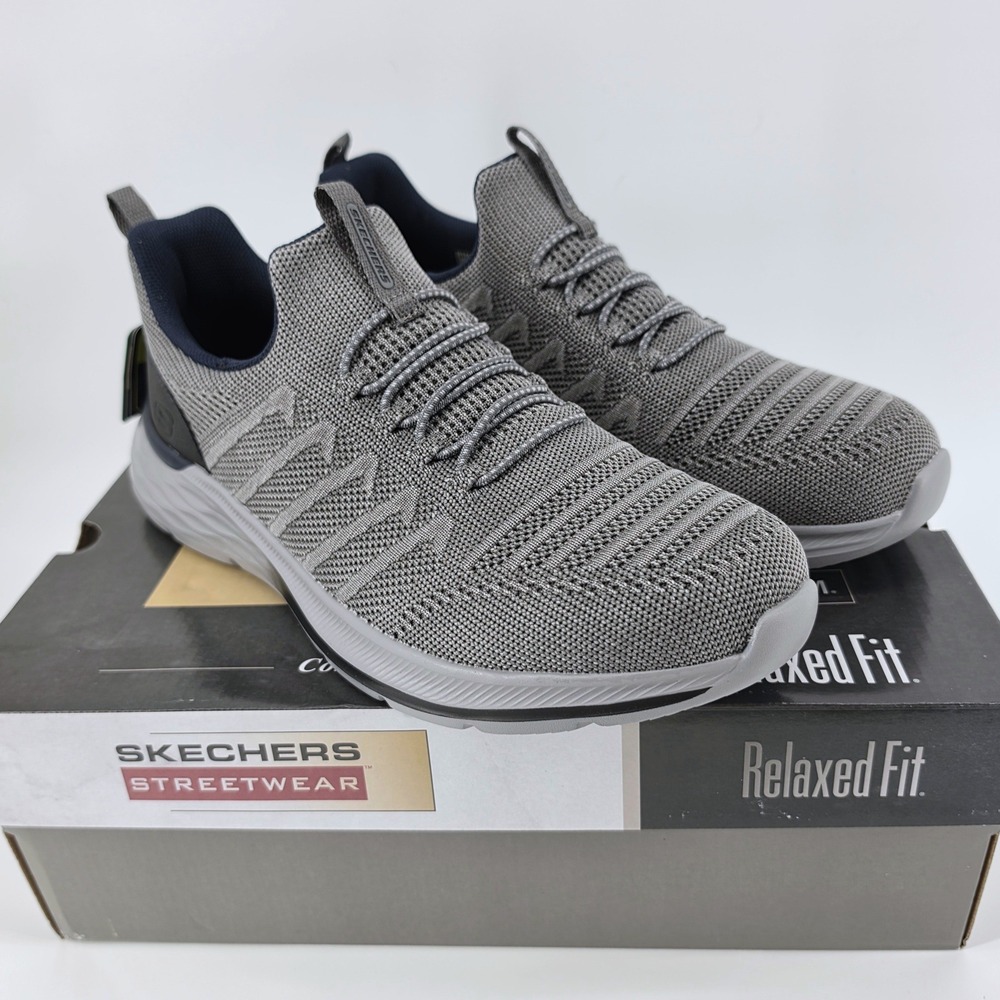 Skechers Men Garner Crispin Knit Grey 10 Relaxed Fit Slip On Vegan Sneakers